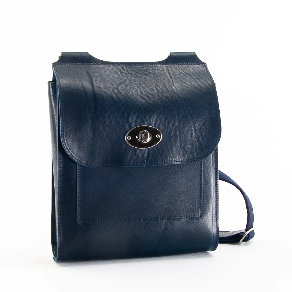 Navy Leather Turnlock Shoulder Bag