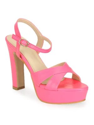 Neon Pink PU High Platform Heels