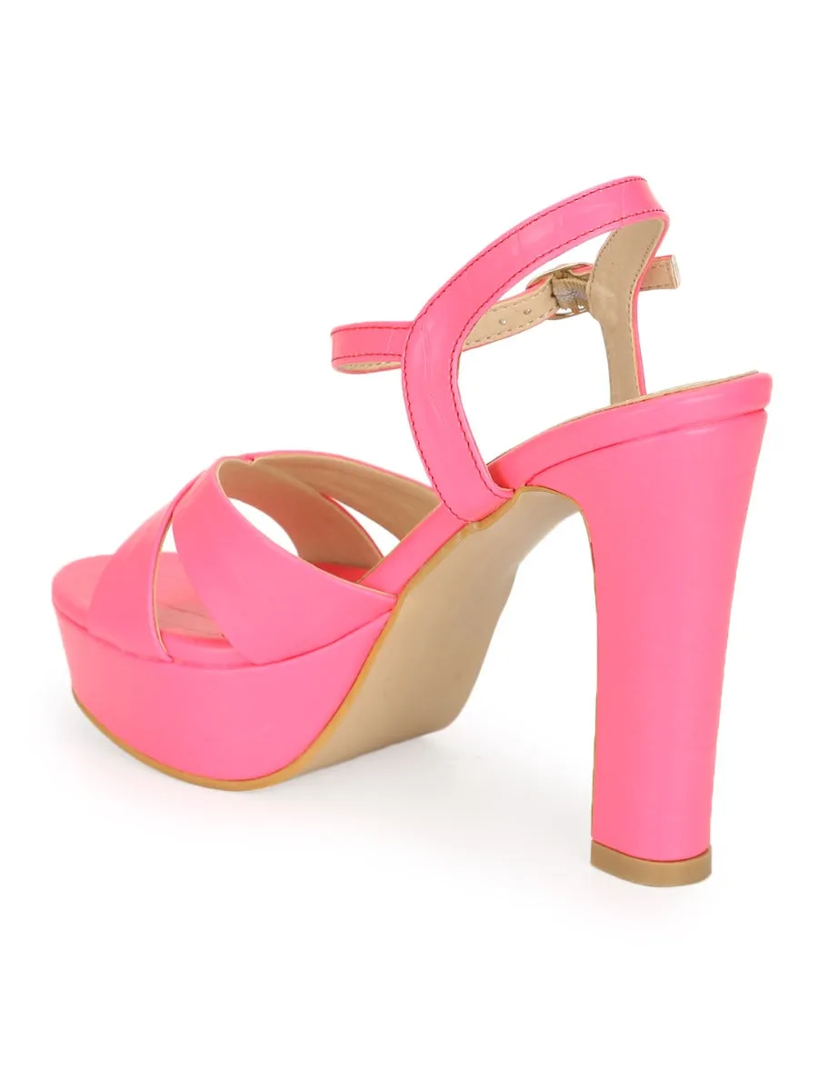 Neon Pink PU High Platform Heels