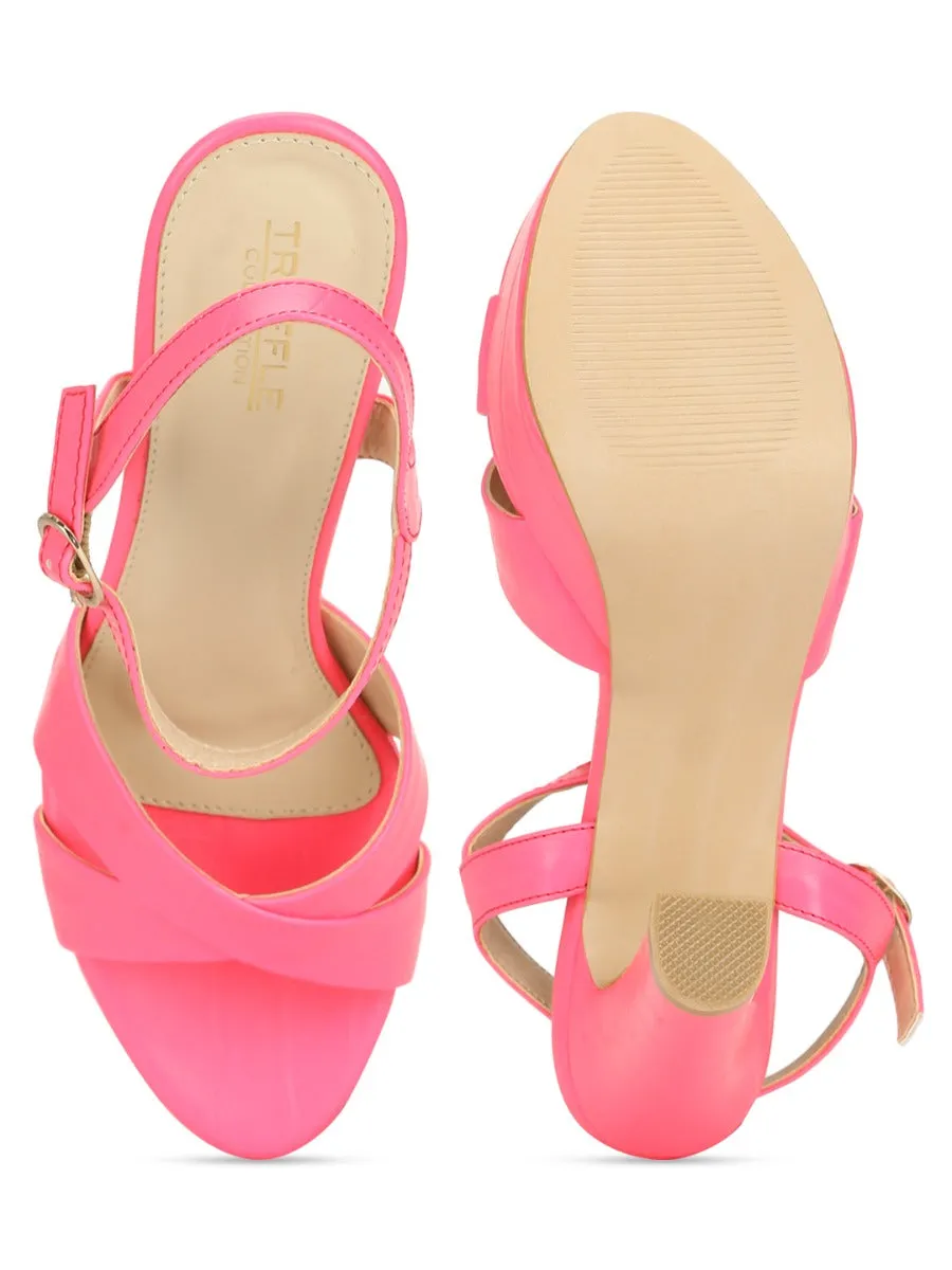 Neon Pink PU High Platform Heels