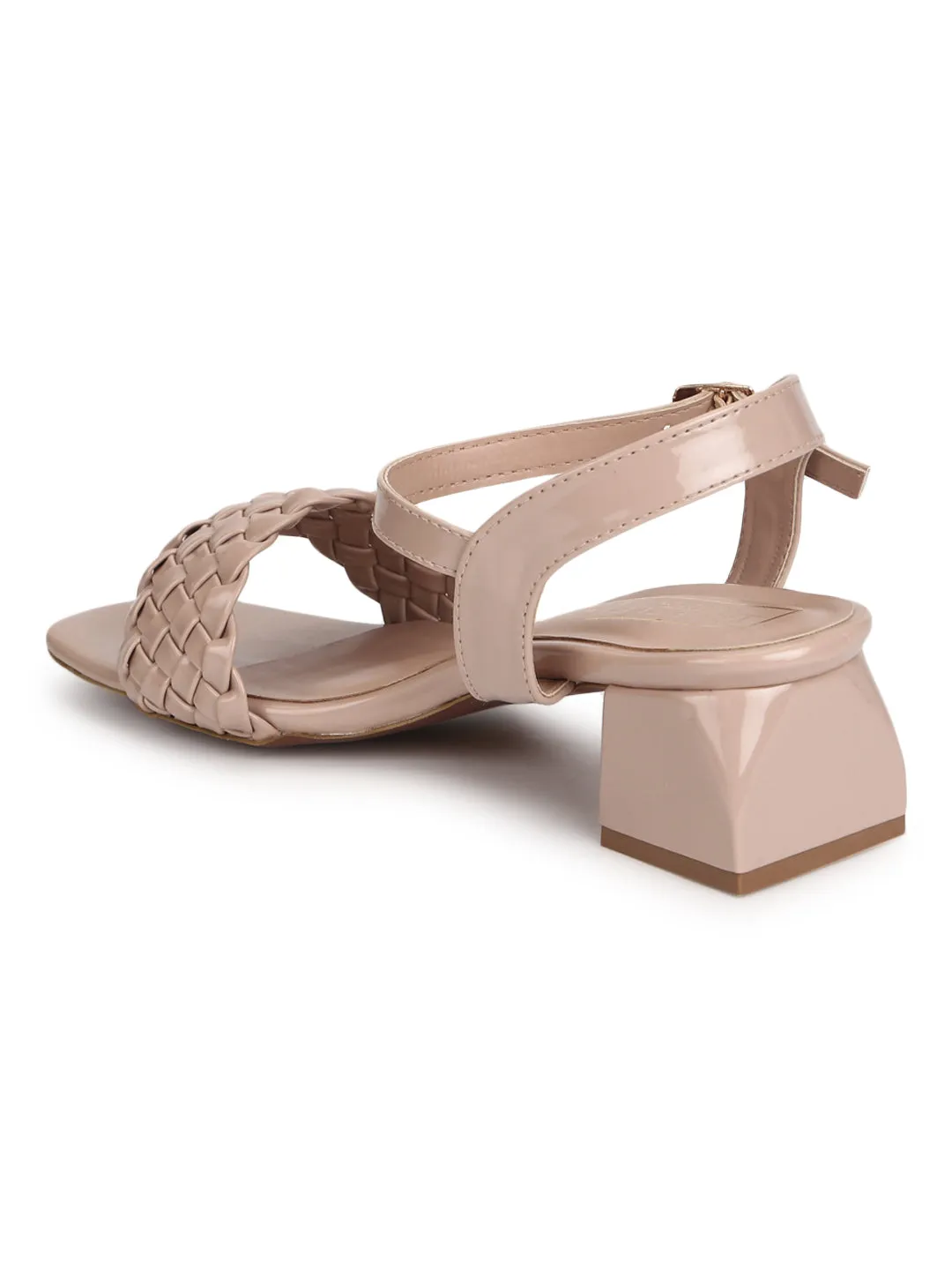 Nude Patent Woven Low Block Heels