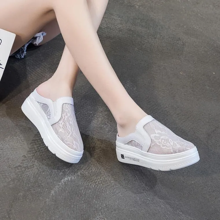 Petite Size Lace Mesh Slip On Casual Shoes MS11