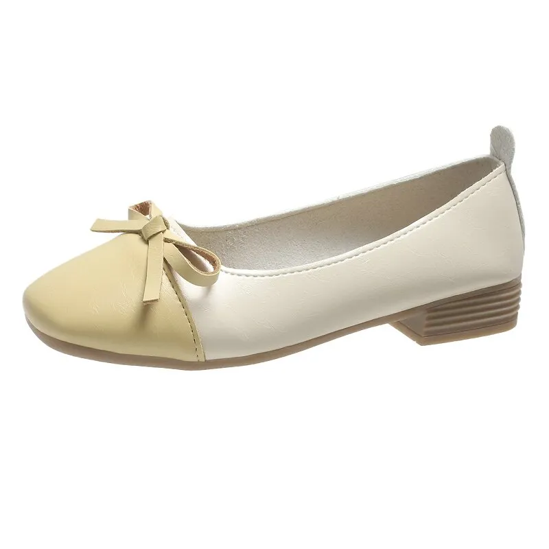 Rimocy  New Square Heels Pumps Women Fashion Bow Slip-on Soft Sole Office Shoes Woman Comfortable Low Heel Loafers Shoes