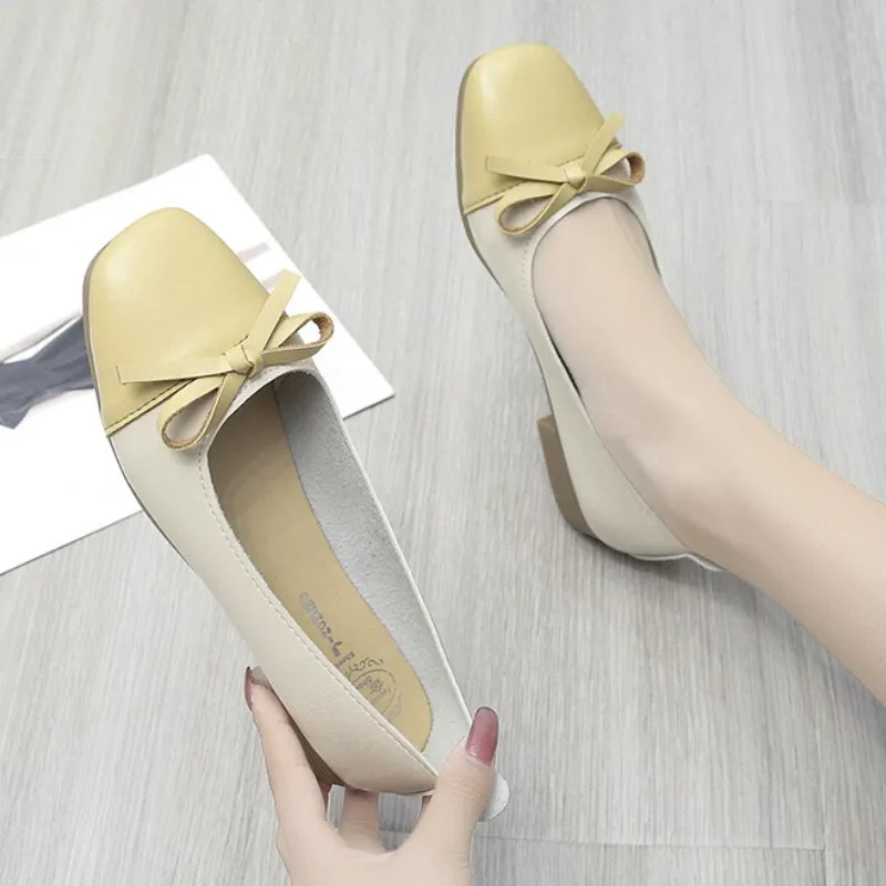 Rimocy  New Square Heels Pumps Women Fashion Bow Slip-on Soft Sole Office Shoes Woman Comfortable Low Heel Loafers Shoes