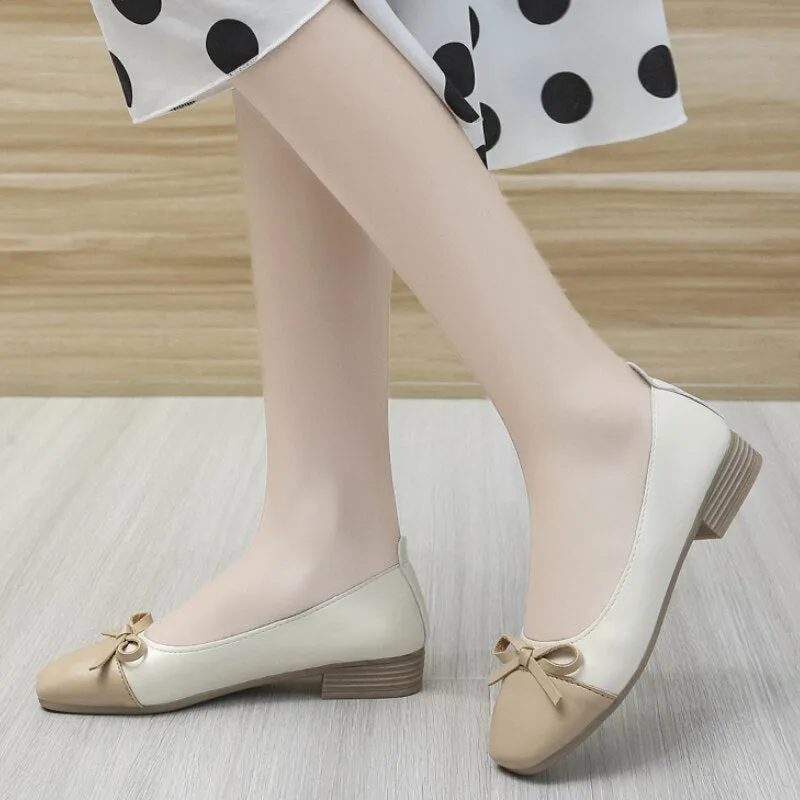 Rimocy  New Square Heels Pumps Women Fashion Bow Slip-on Soft Sole Office Shoes Woman Comfortable Low Heel Loafers Shoes