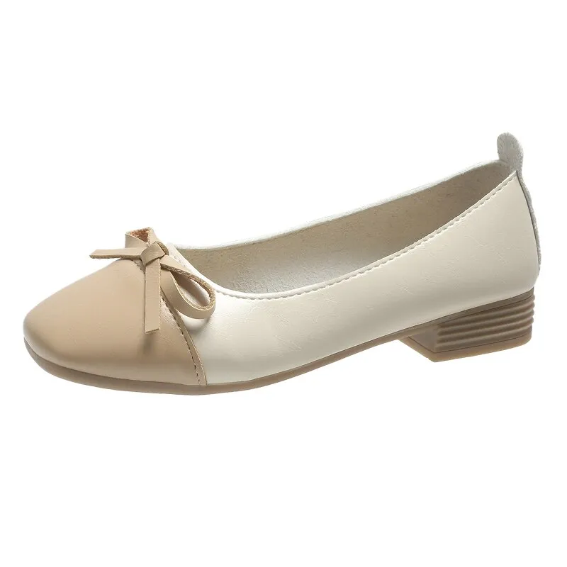 Rimocy  New Square Heels Pumps Women Fashion Bow Slip-on Soft Sole Office Shoes Woman Comfortable Low Heel Loafers Shoes