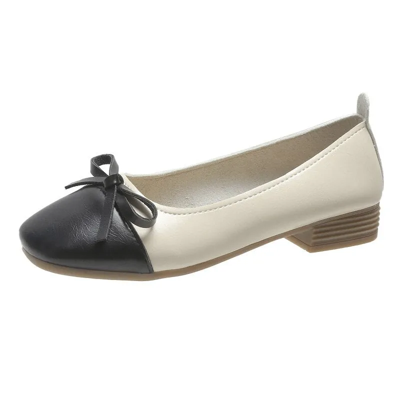 Rimocy  New Square Heels Pumps Women Fashion Bow Slip-on Soft Sole Office Shoes Woman Comfortable Low Heel Loafers Shoes