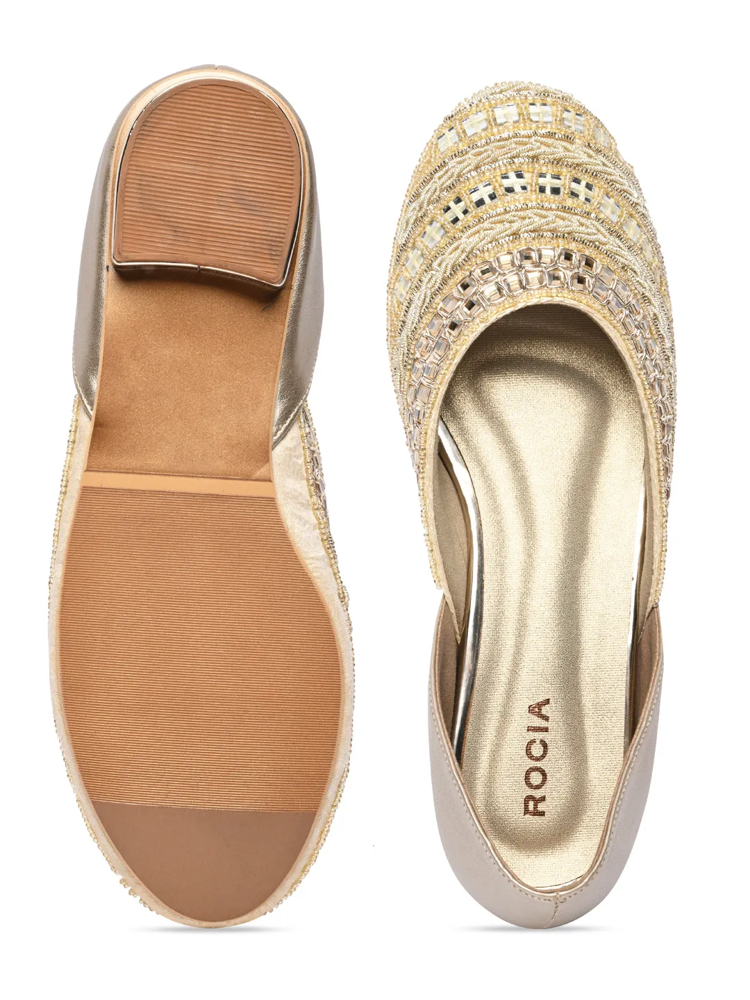 Rocia By Regal Gold Women Mirror Work Mojaris