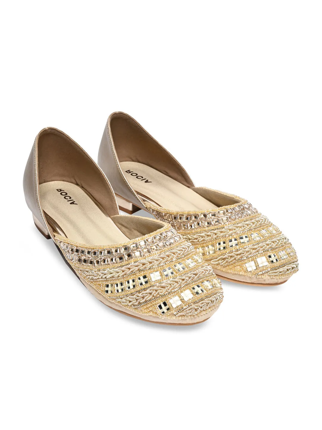 Rocia By Regal Gold Women Mirror Work Mojaris