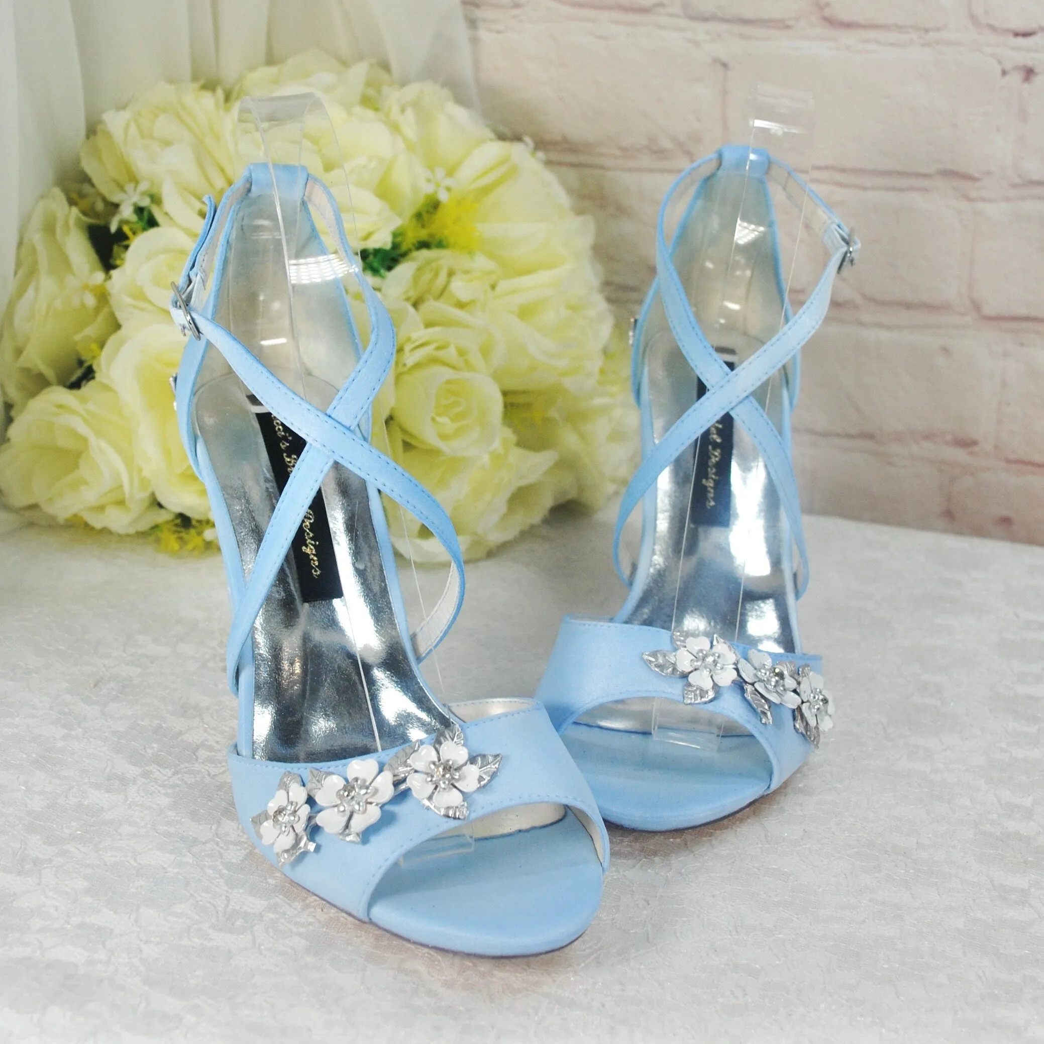 Satin Block Heels with Cherry Blossom