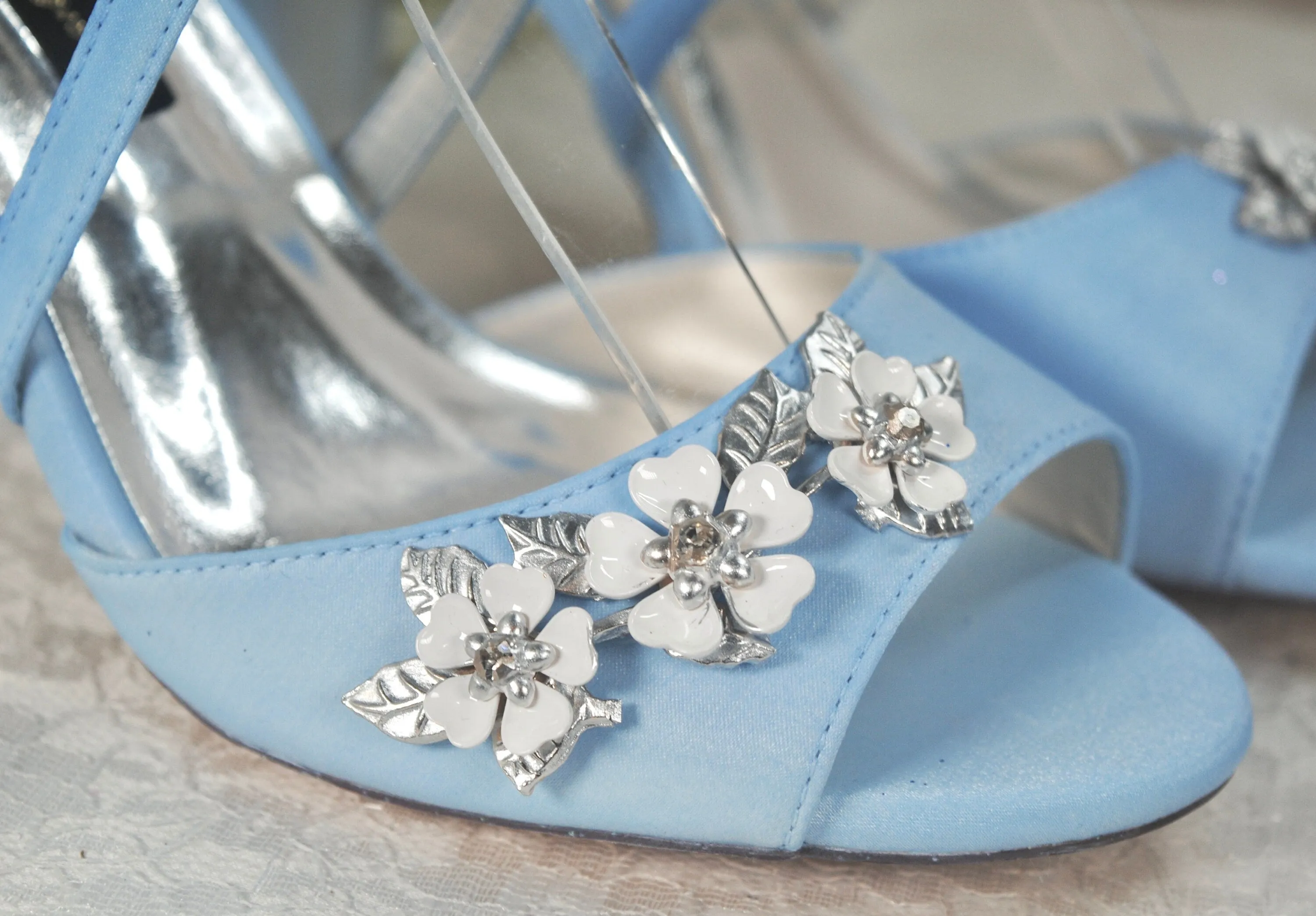 Satin Block Heels with Cherry Blossom