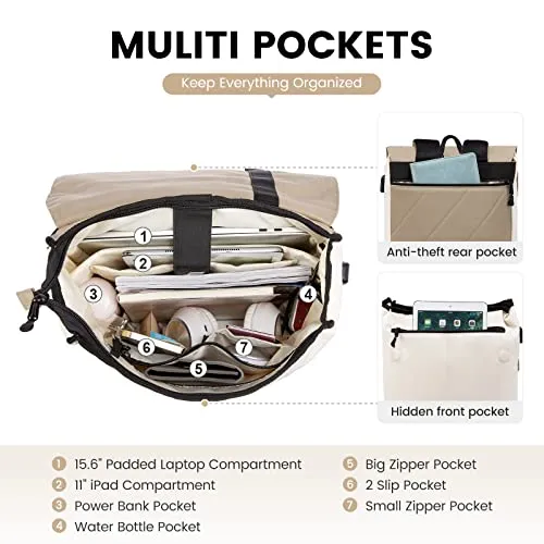 School Backpack Teen 15.6 Inch Backpack School Teen with USB Charging Port & Laptop Compartment, Anti Theft School Bag