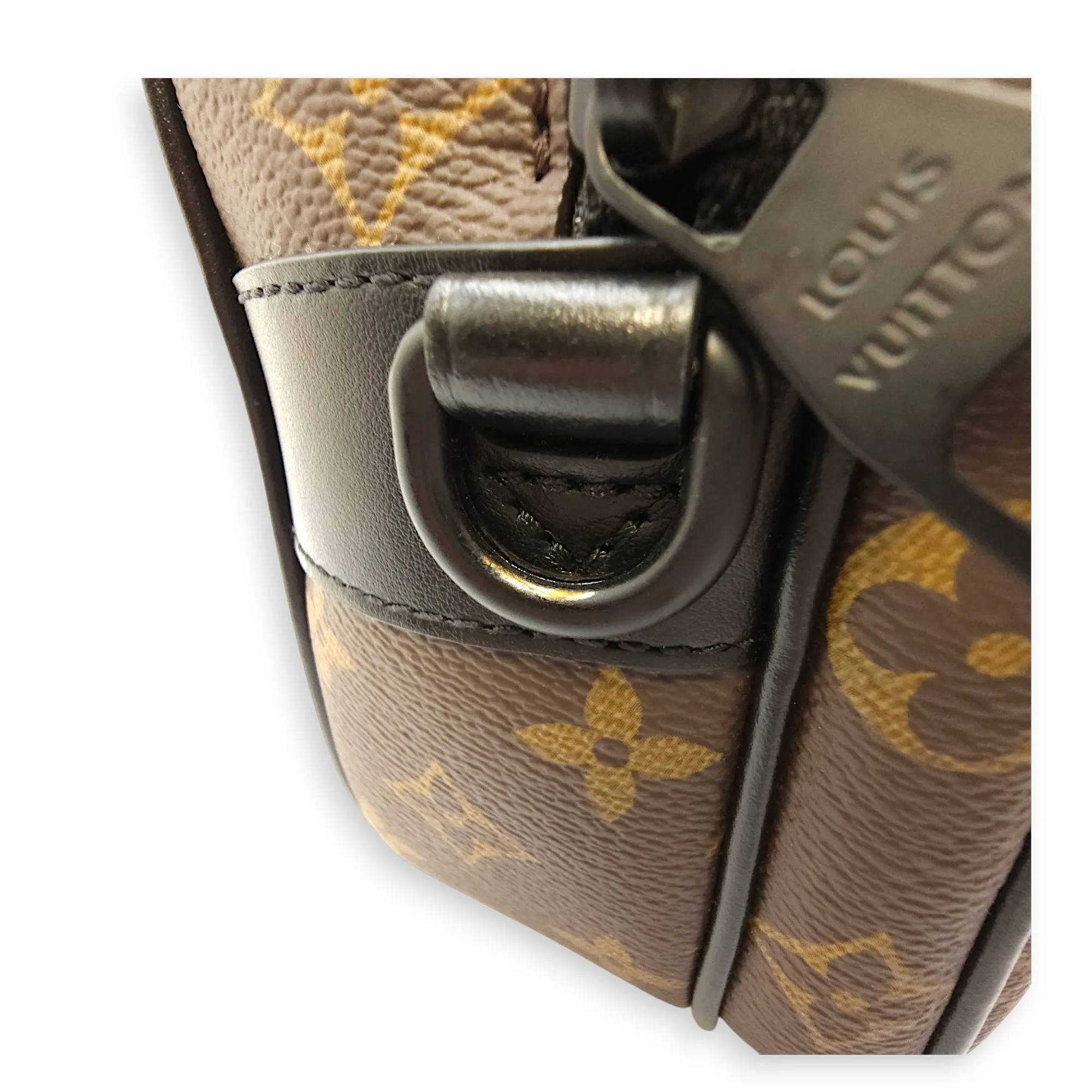SLock Messenger Monogram Macassar Crossbody Bag in Calf, Canvas, Black powder coated hardware