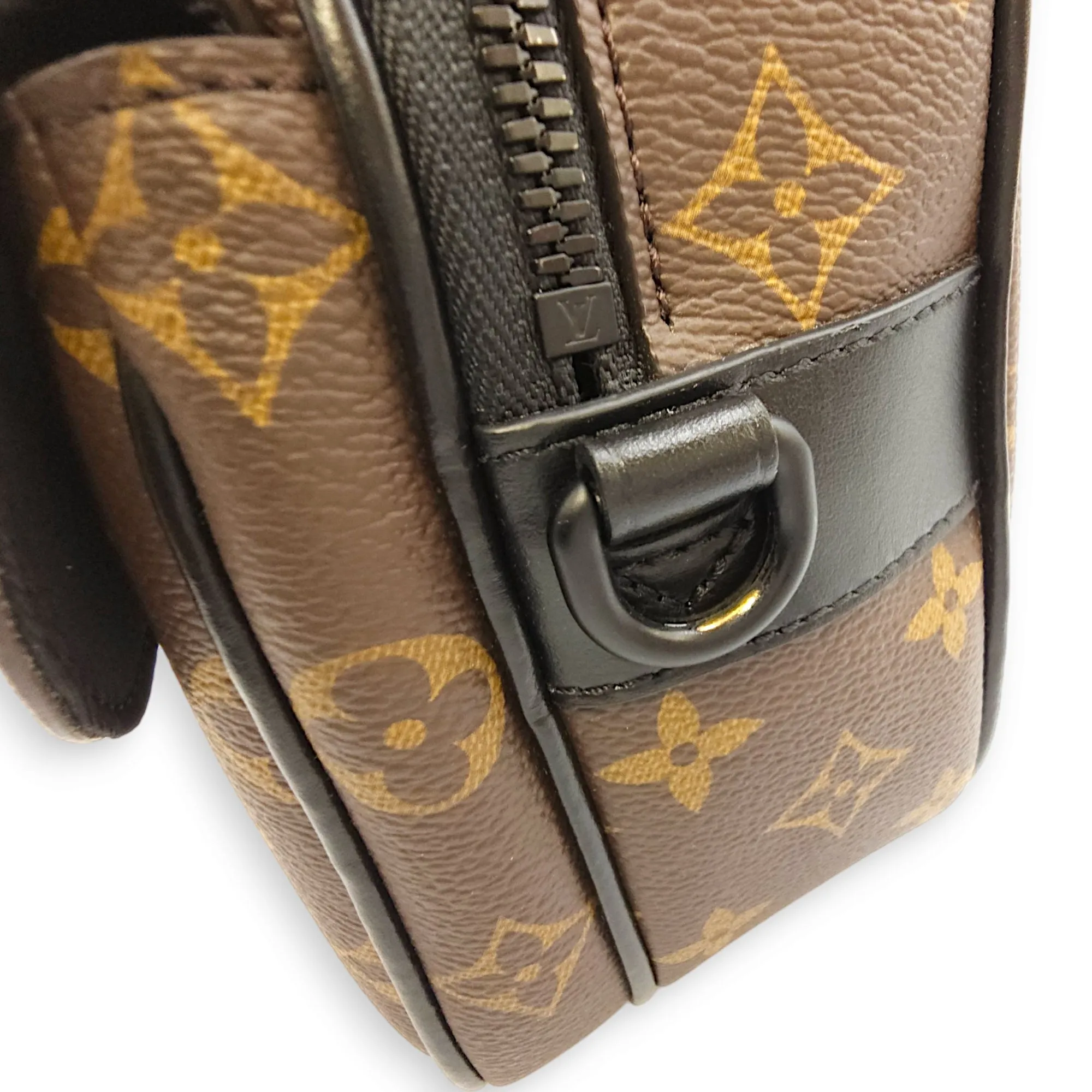 SLock Messenger Monogram Macassar Crossbody Bag in Calf, Canvas, Black powder coated hardware