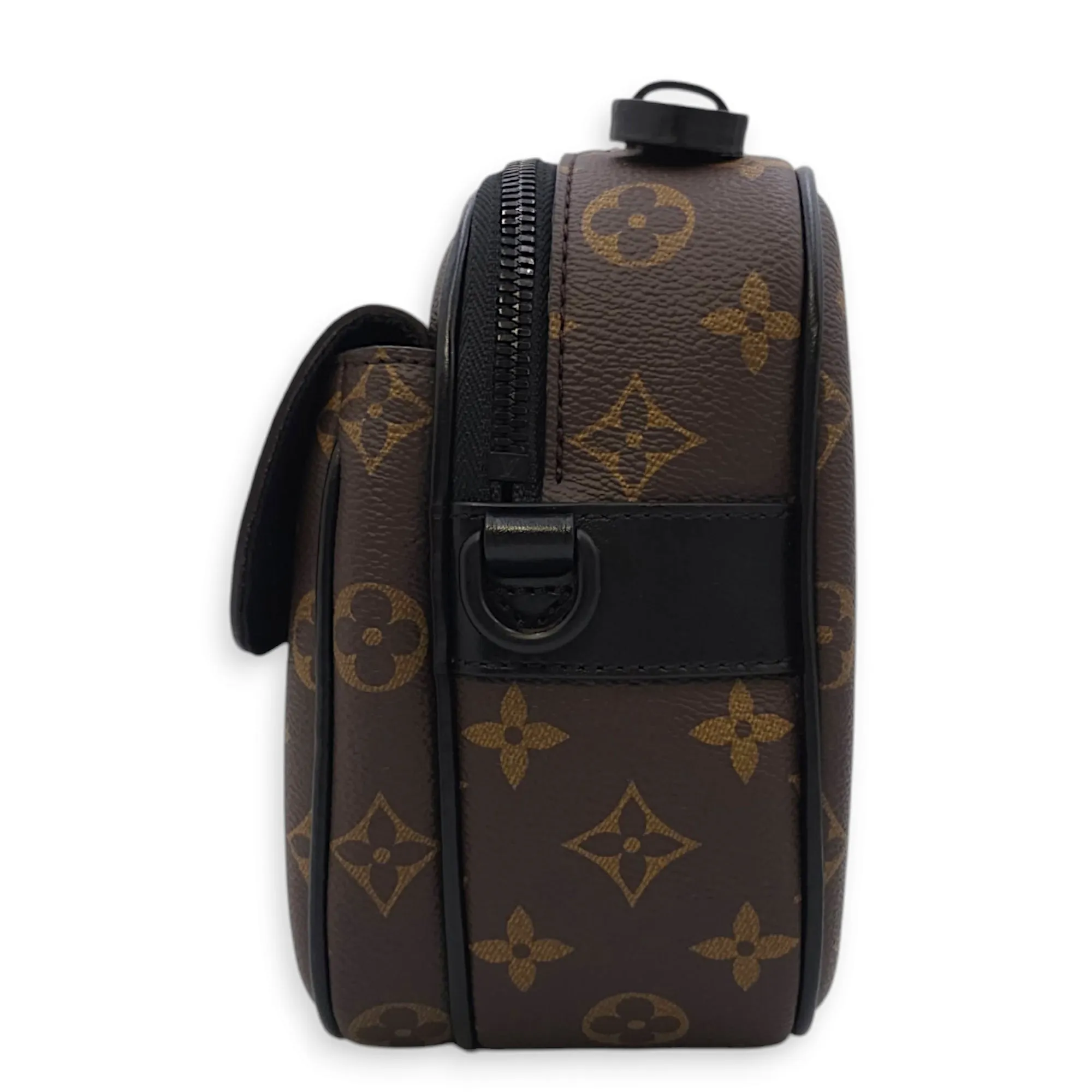 SLock Messenger Monogram Macassar Crossbody Bag in Calf, Canvas, Black powder coated hardware