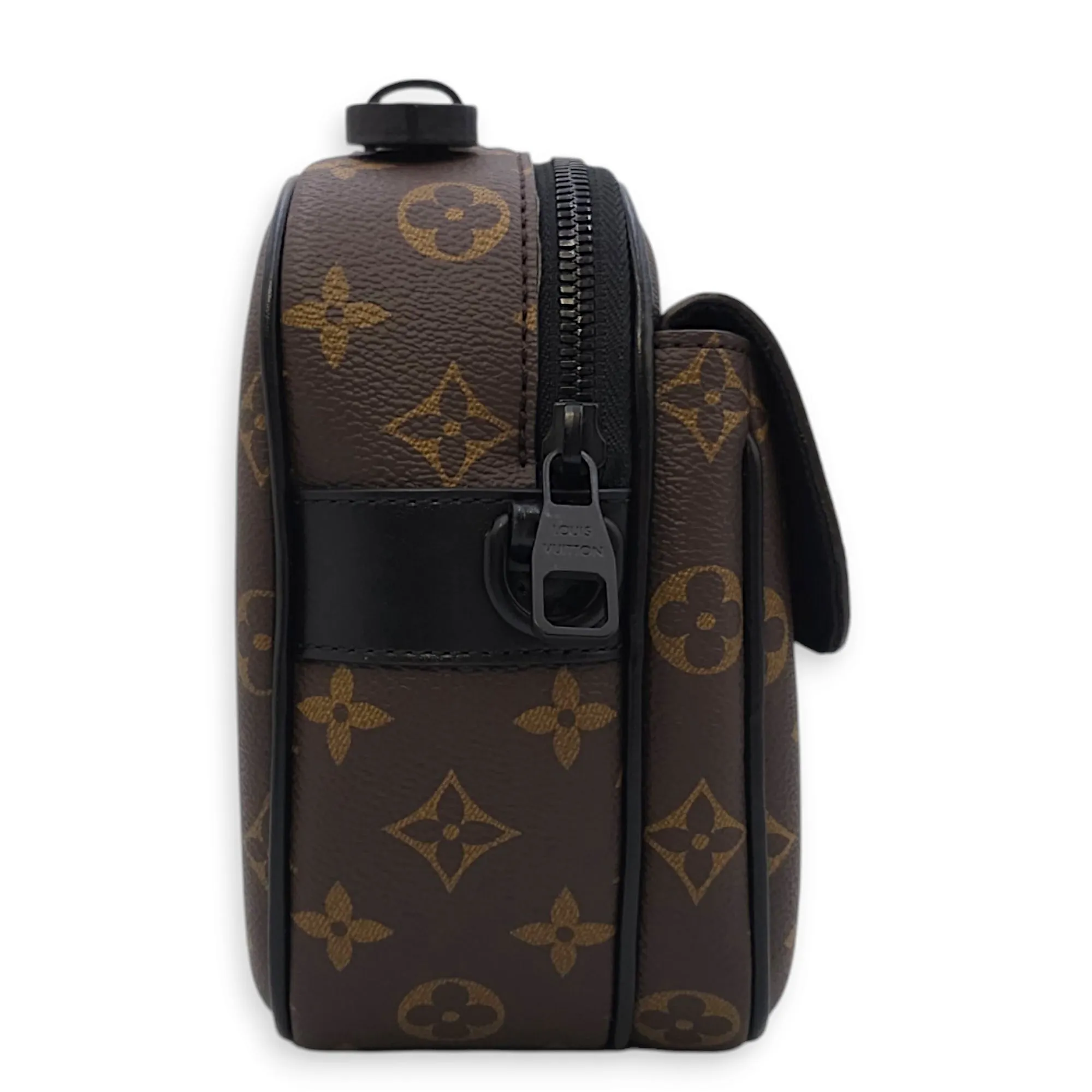 SLock Messenger Monogram Macassar Crossbody Bag in Calf, Canvas, Black powder coated hardware