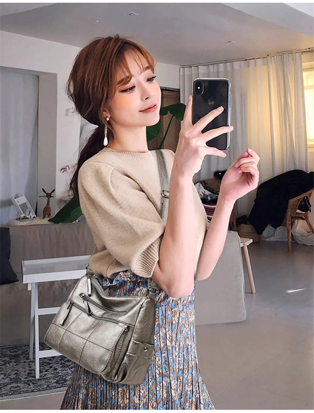 Soft Leather Luxury Crossbody Bolsa Louis
