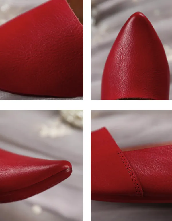 Spring Pointed Low-Heeled Flat Work Shoes Red