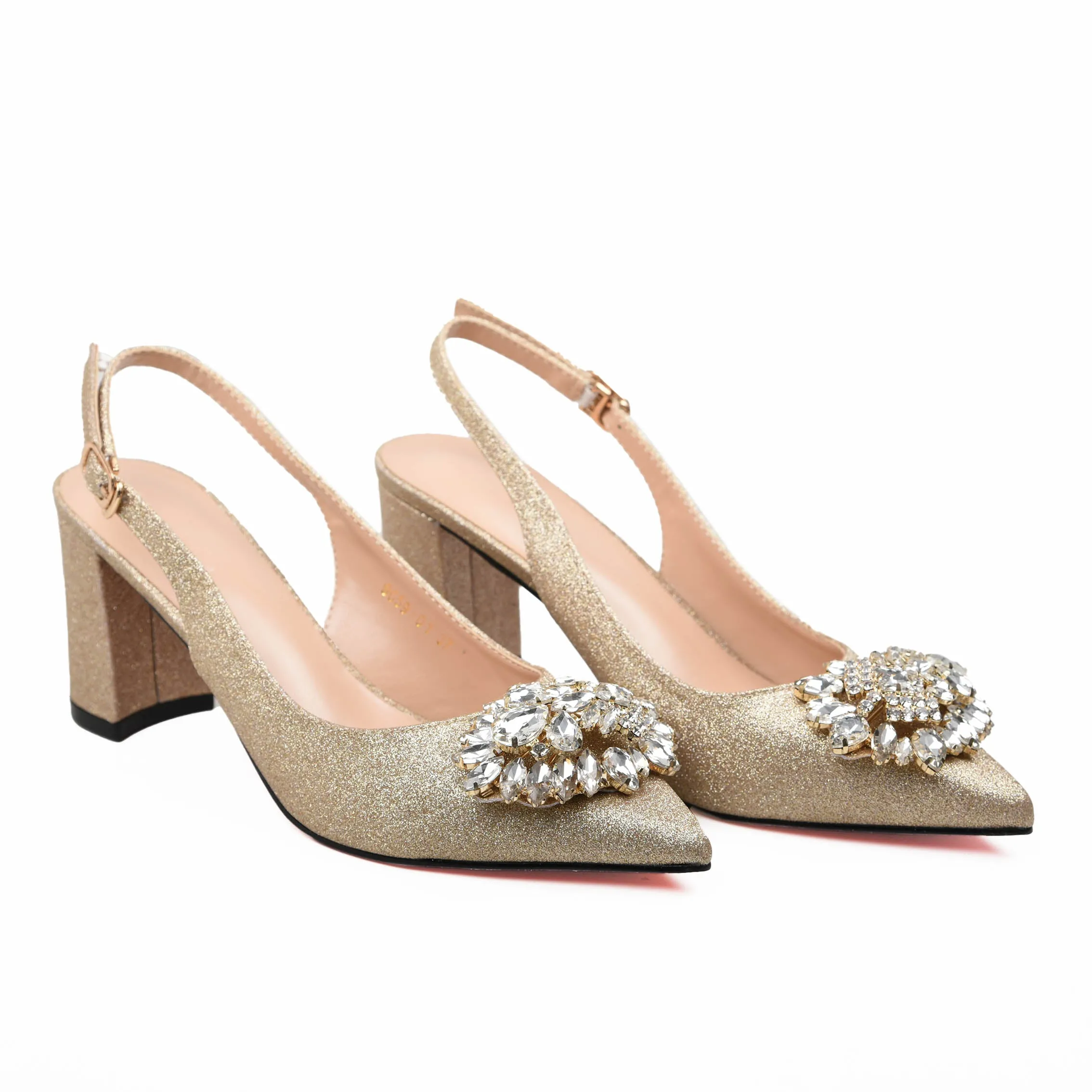 Stunning Gold Glitter Slingback Heels | 499J-X