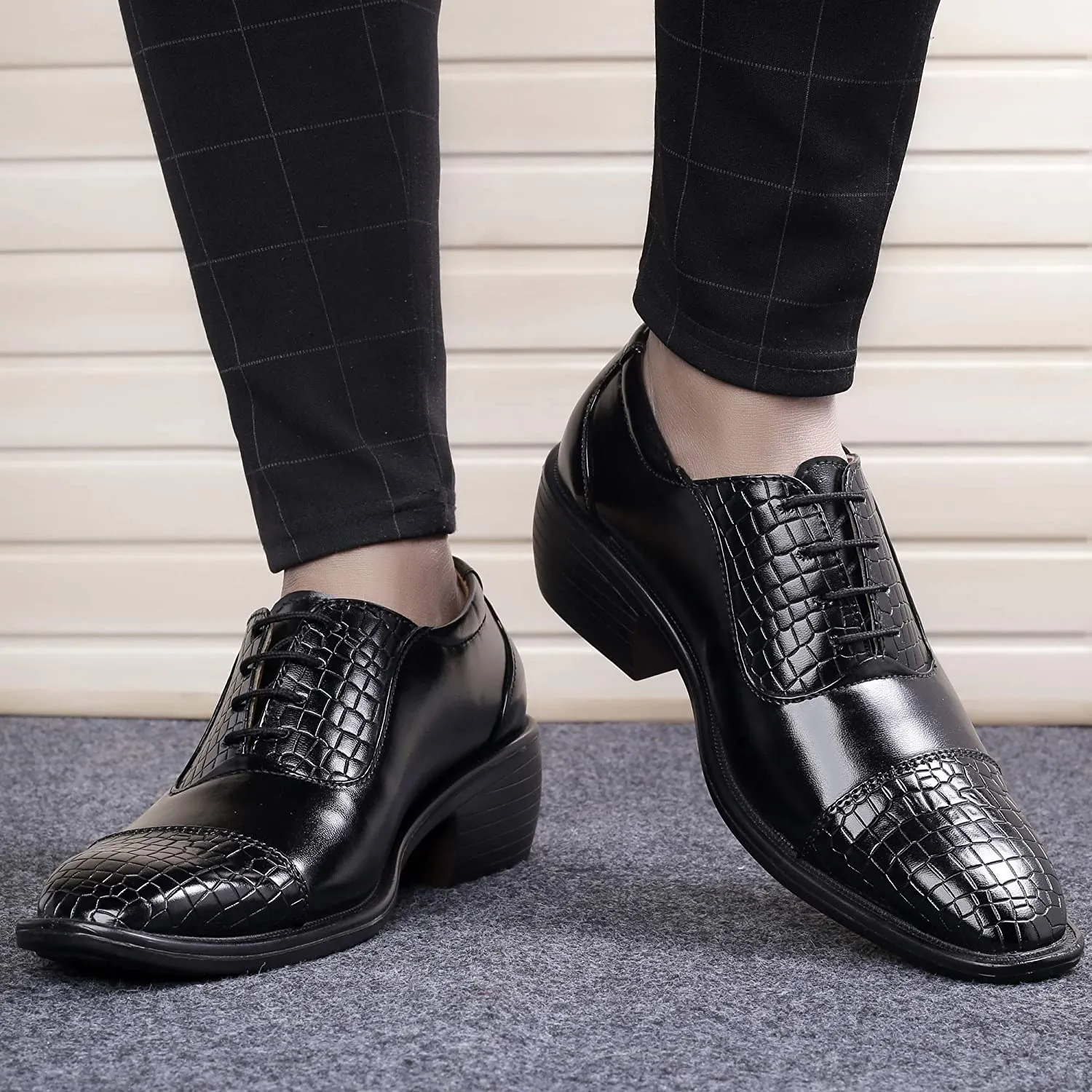 Stylish Black Formal and Casual Wear Lace-Up Shoes With Height Increasing Heel-JonasParamount