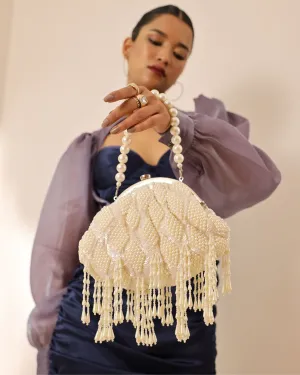 Tara Pearl Tasselled Batua with Detachable Handle
