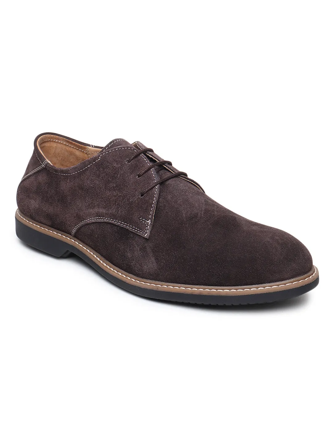 Teakwood Men Brown Solid Round Toe Suede Derbys