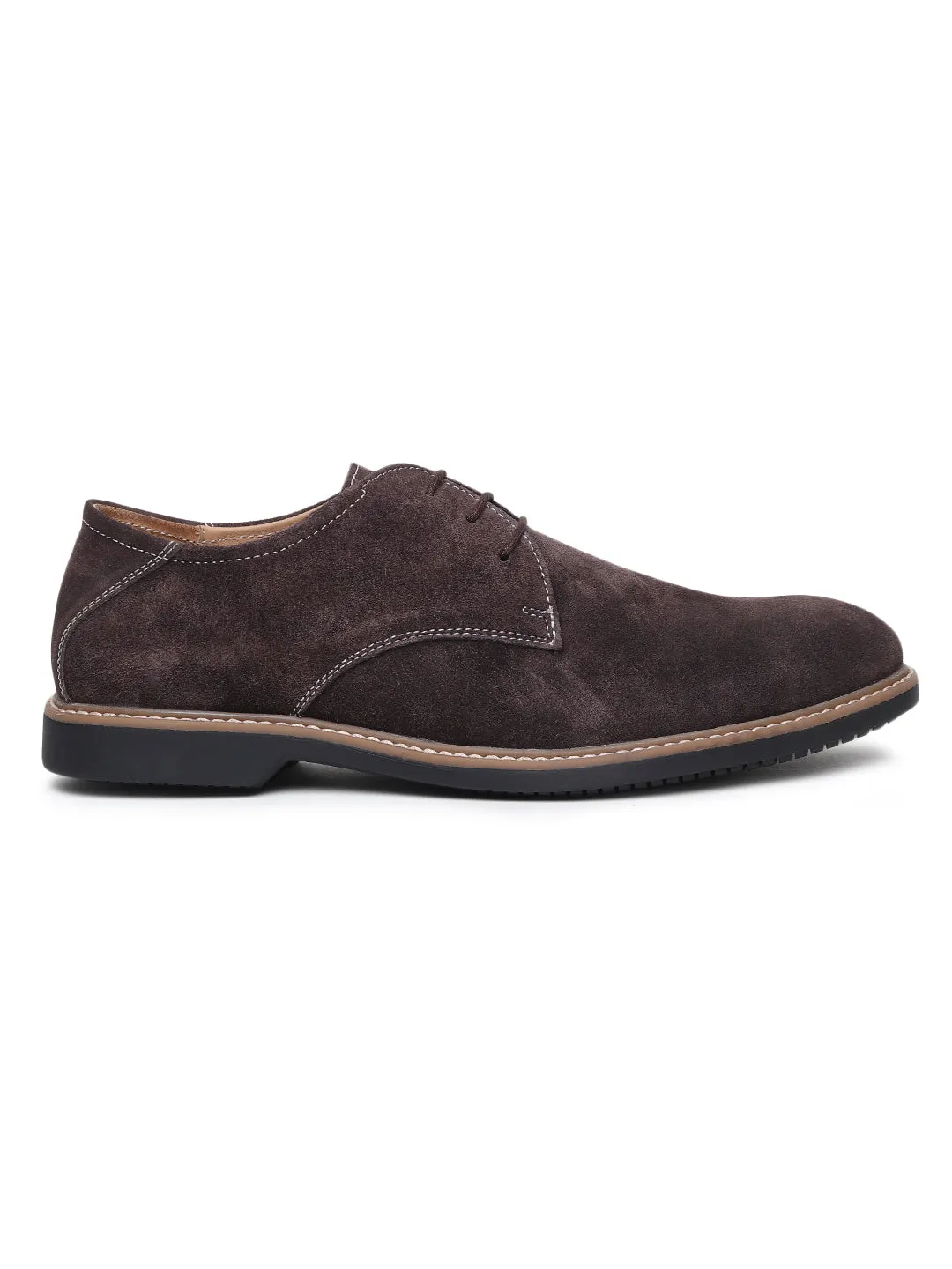 Teakwood Men Brown Solid Round Toe Suede Derbys