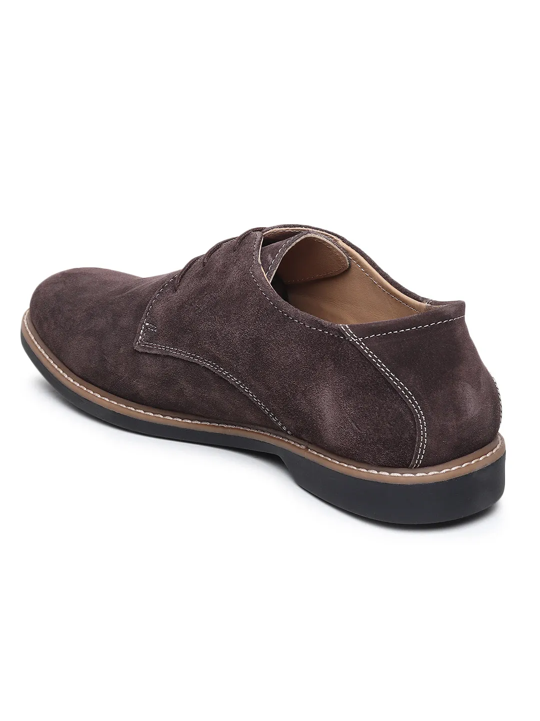 Teakwood Men Brown Solid Round Toe Suede Derbys