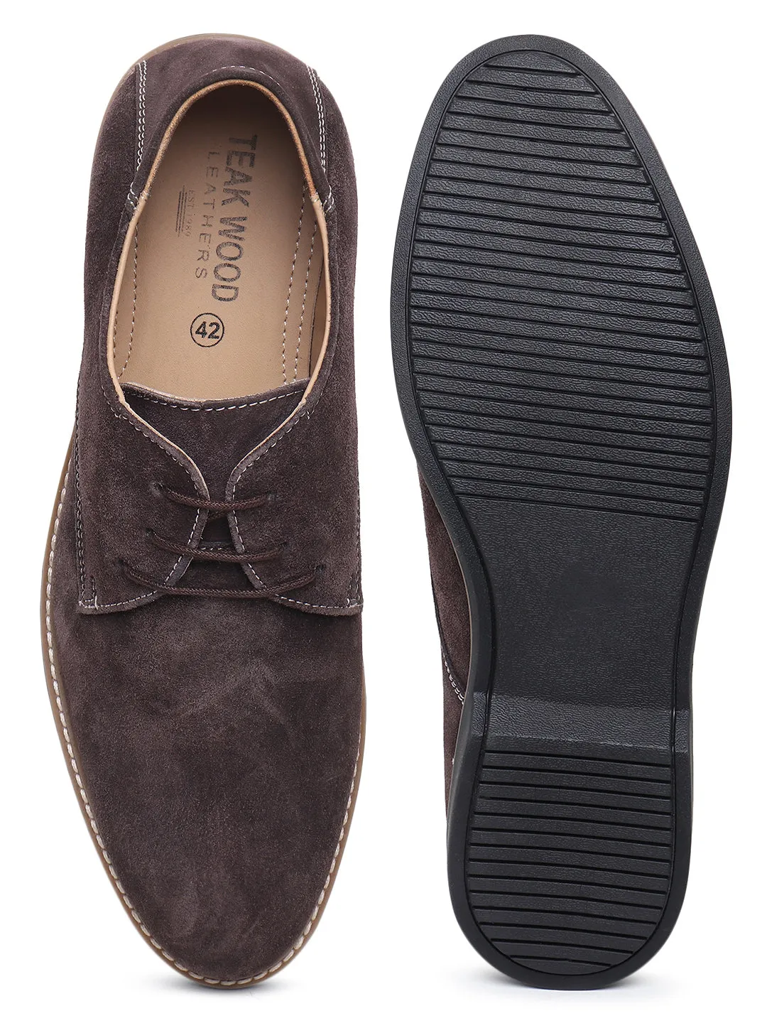 Teakwood Men Brown Solid Round Toe Suede Derbys