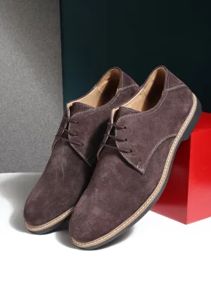 Teakwood Men Brown Solid Round Toe Suede Derbys