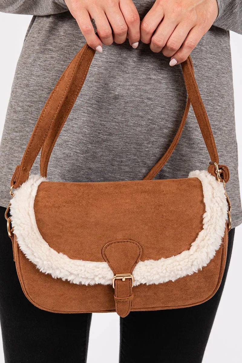 The Aspen Sherpa Trimmed Brown Crossbody