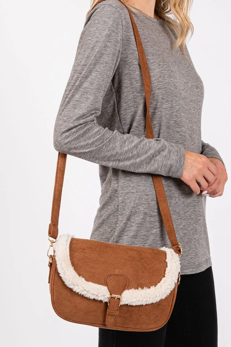 The Aspen Sherpa Trimmed Brown Crossbody