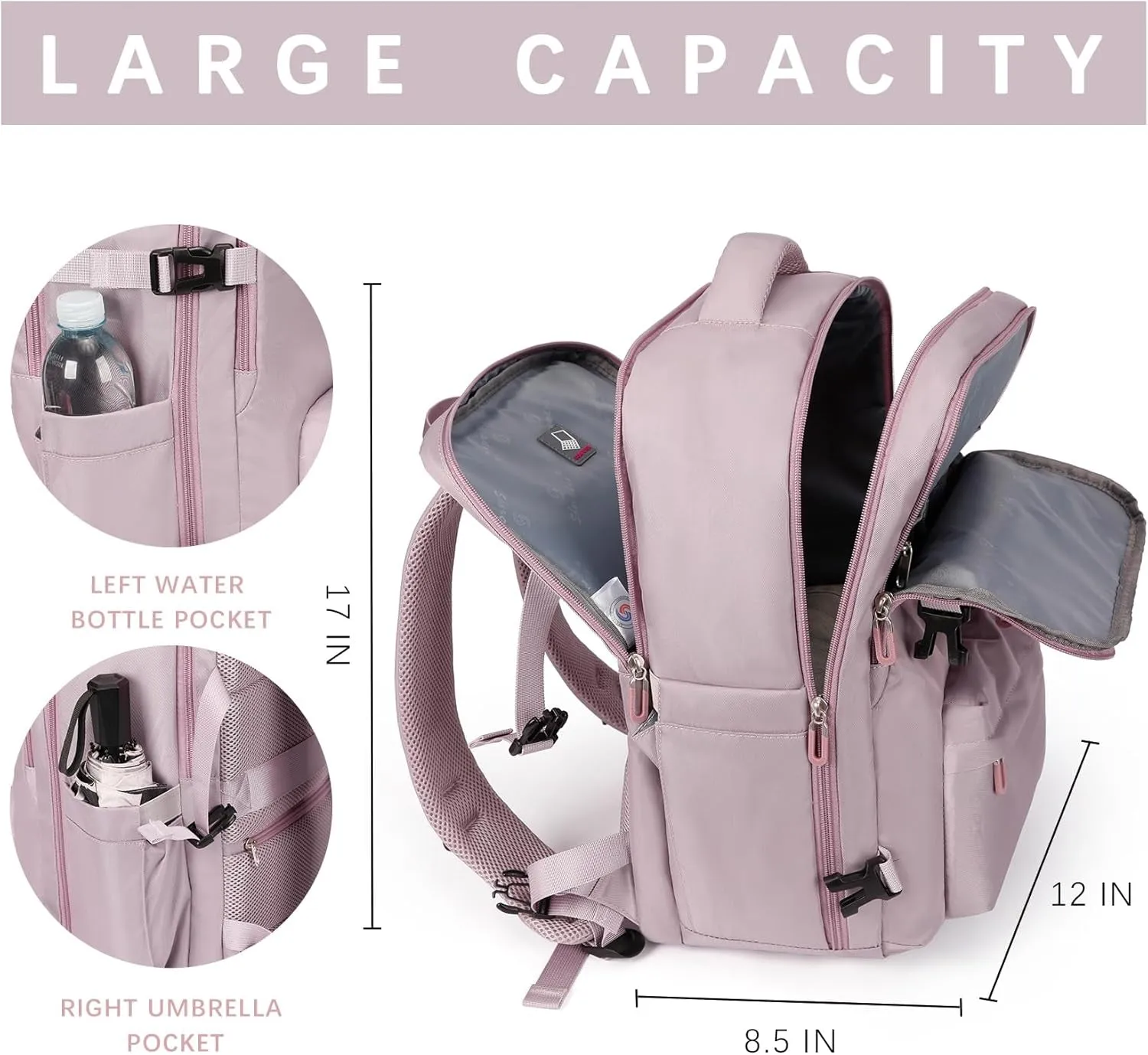 Travel Laptops Backpack for Women Men, Casual Work Bag 17Inch Backpack Airline Approved Backpack for Hiking Business (Pink Khaki)