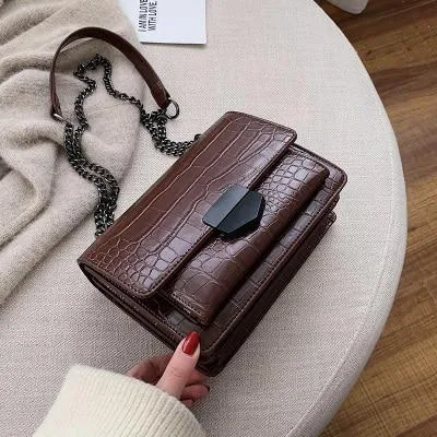 Vintage Crocodile Pattern Chain Women's Shoulder Crossbody Bags Fashion Ladies Messenger Bag Evening Clutch Female Purses