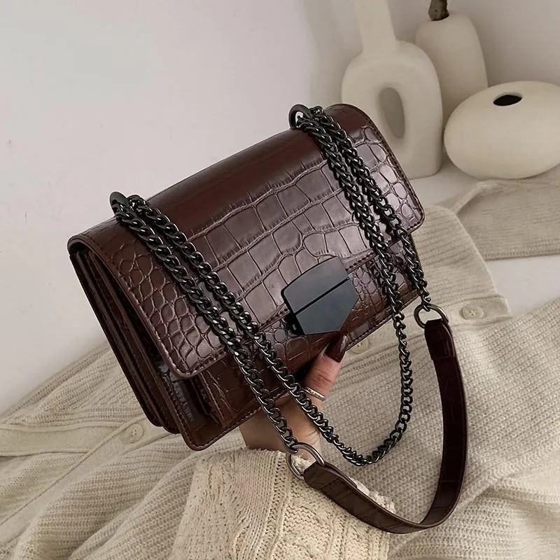 Vintage Crocodile Pattern Chain Women's Shoulder Crossbody Bags Fashion Ladies Messenger Bag Evening Clutch Female Purses