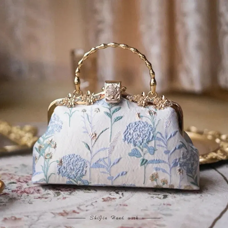 Vintage Fashion Wedding Bag: Floral Shell Lock Bags with Fringe Chain - Women's Shoulder Crossbody Bags and Handbag Purses