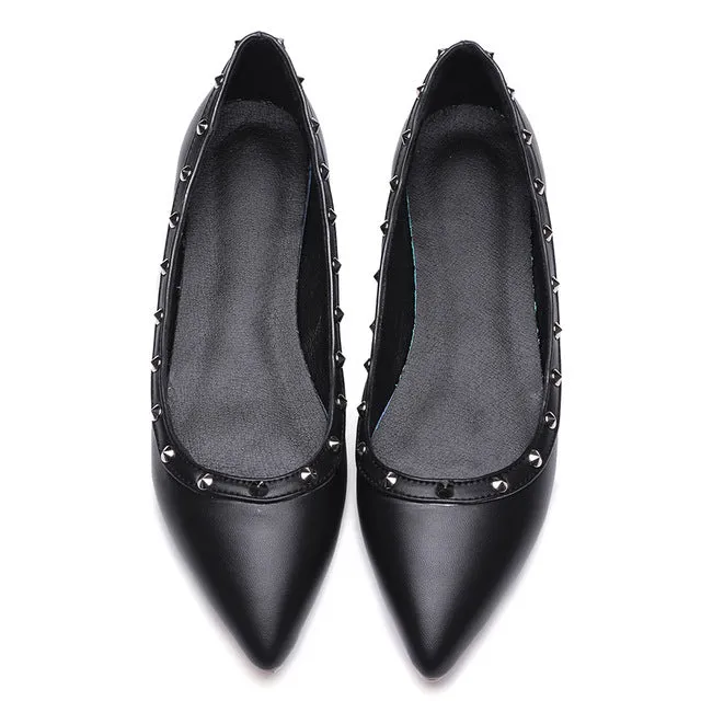 WETKISS Super Big Size 32-45 Fashion Women Flats Rivets Charm Pointed toe Boat Shoes Woman Casual Flat Sole Spring Fall Flats