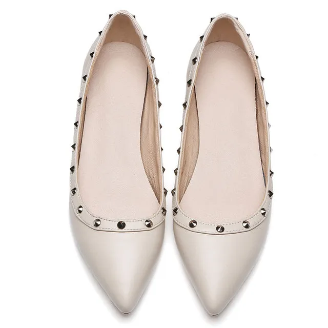 WETKISS Super Big Size 32-45 Fashion Women Flats Rivets Charm Pointed toe Boat Shoes Woman Casual Flat Sole Spring Fall Flats
