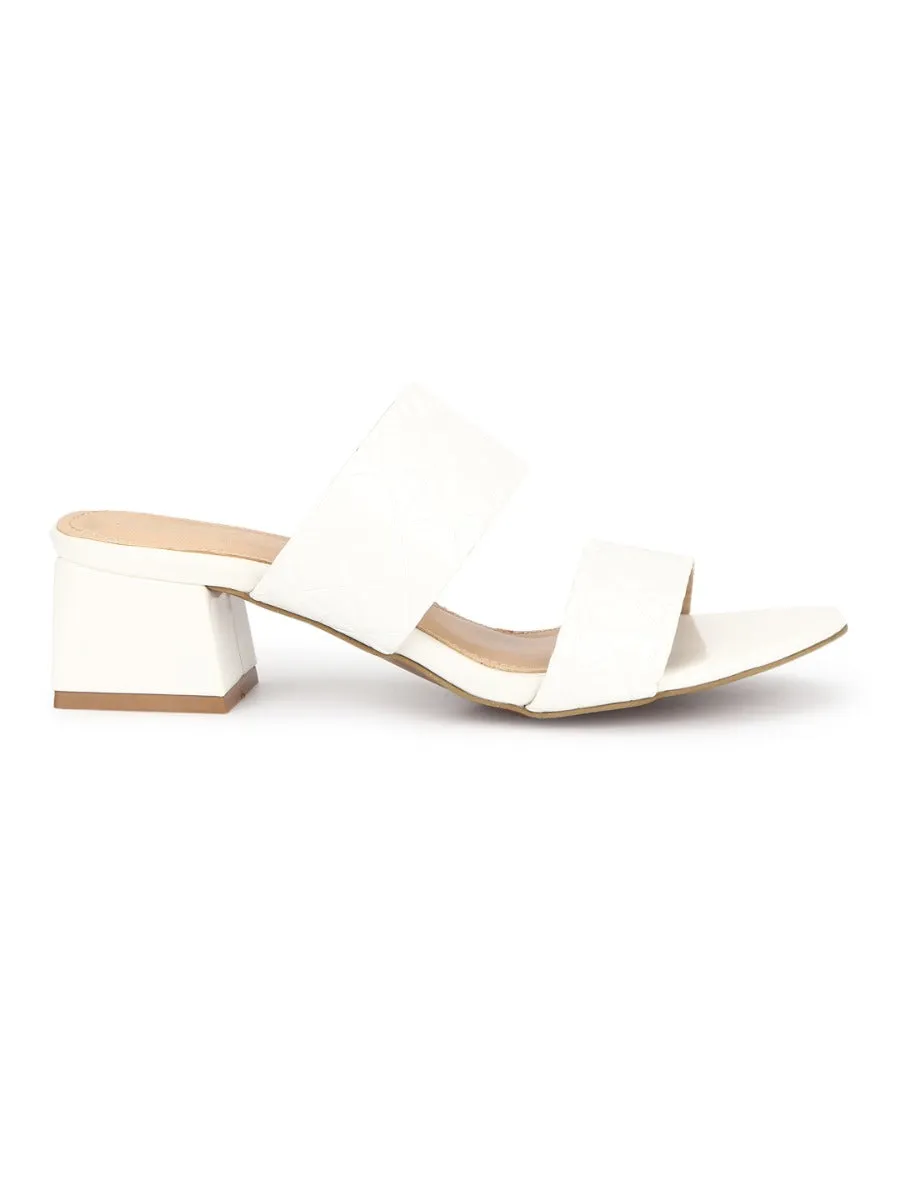 White Patent Textured Low Heel Mules