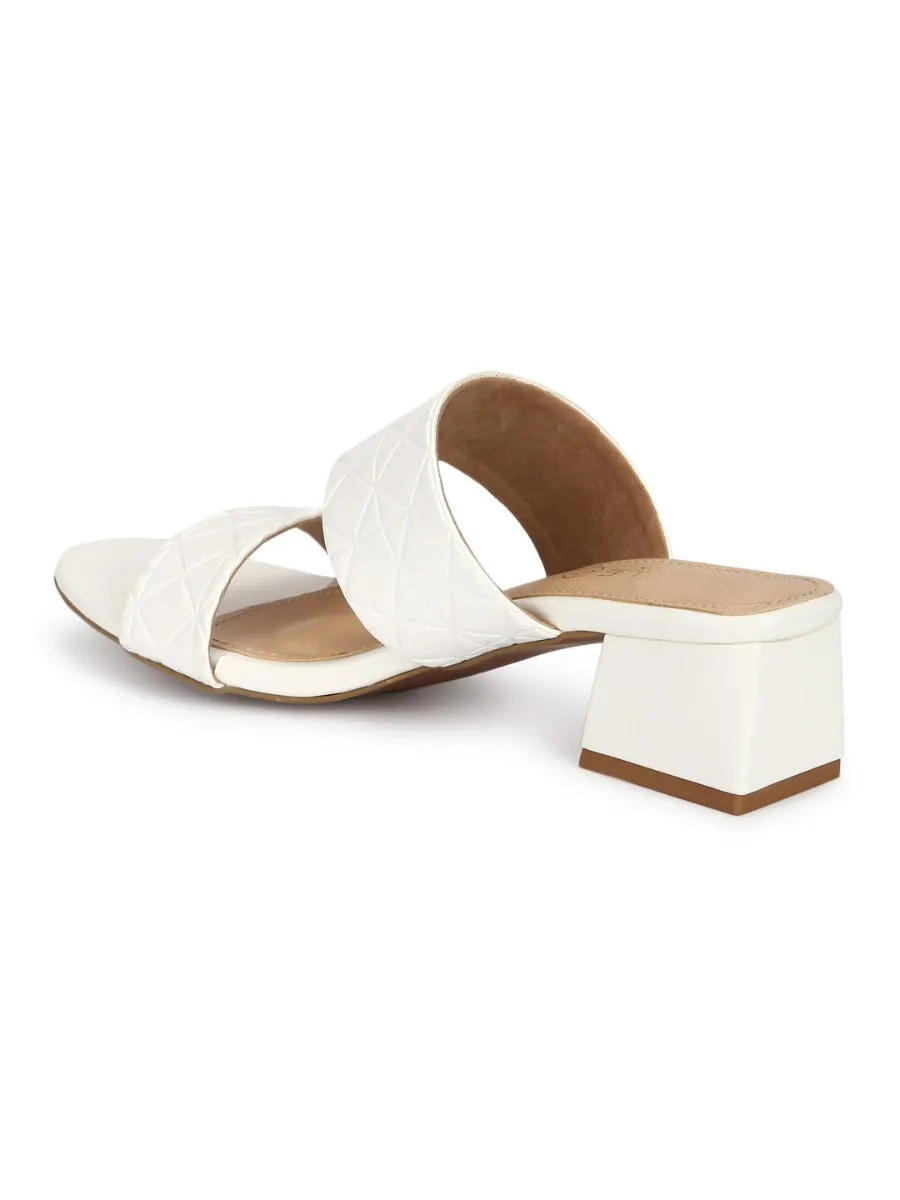 White Patent Textured Low Heel Mules