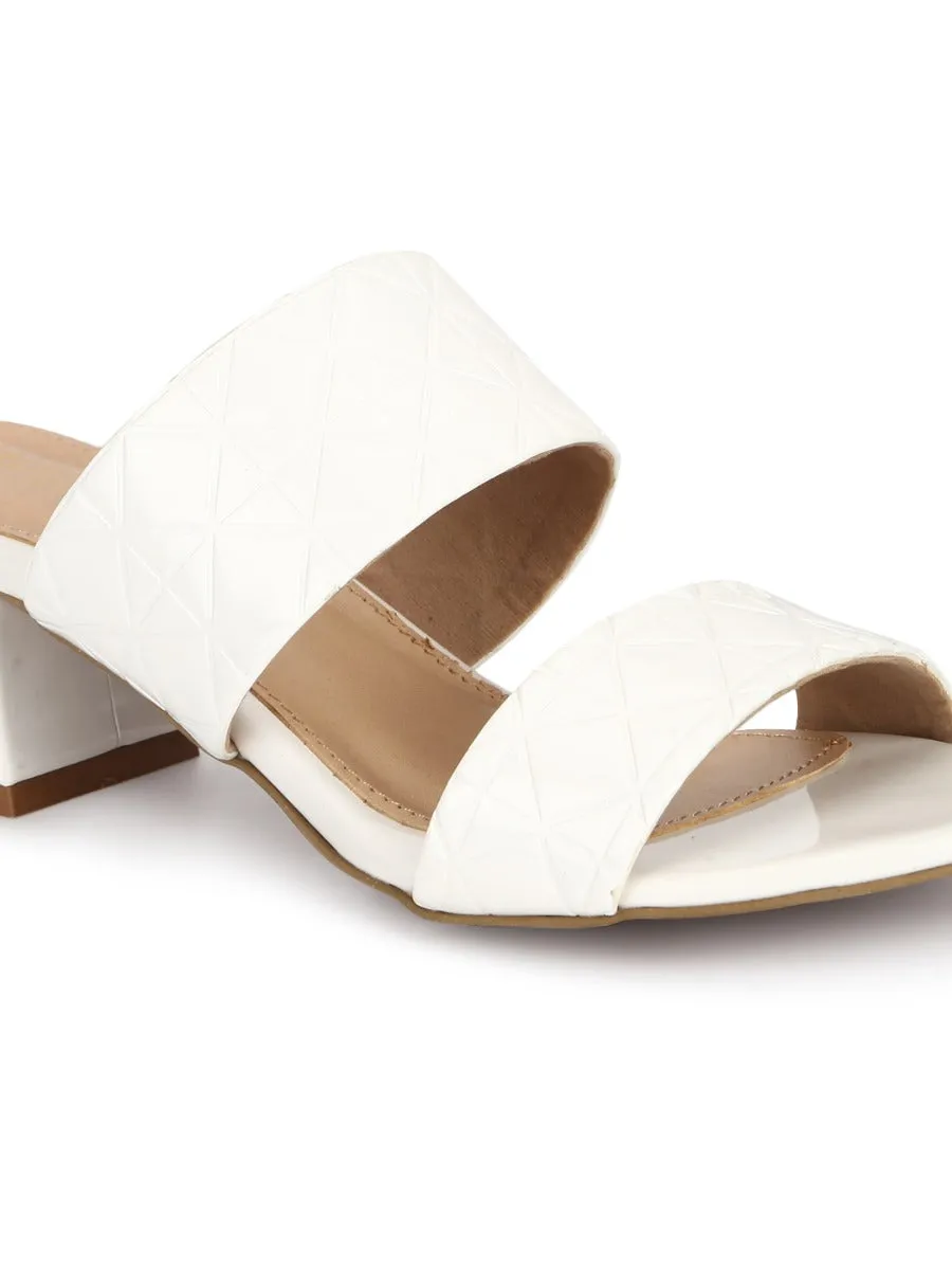 White Patent Textured Low Heel Mules