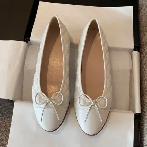 Women Fashion Flats Shoes Genuine Leather Pointed Toe Mixed Color Females Single Shoes Shallow Metal Chain Classic luxury brand