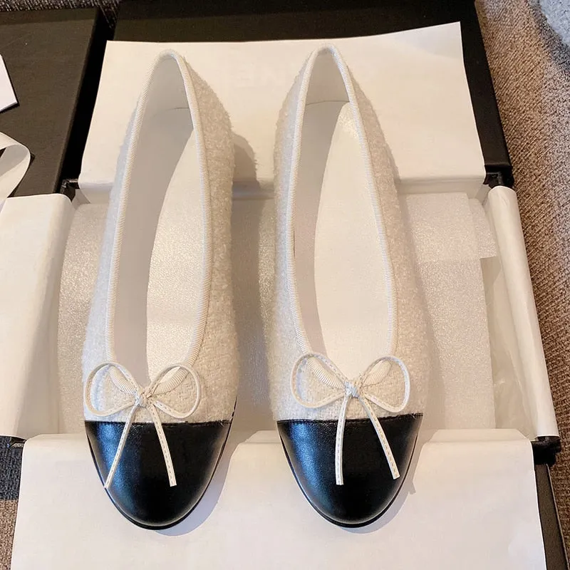 Women Fashion Flats Shoes Genuine Leather Pointed Toe Mixed Color Females Single Shoes Shallow Metal Chain Classic luxury brand