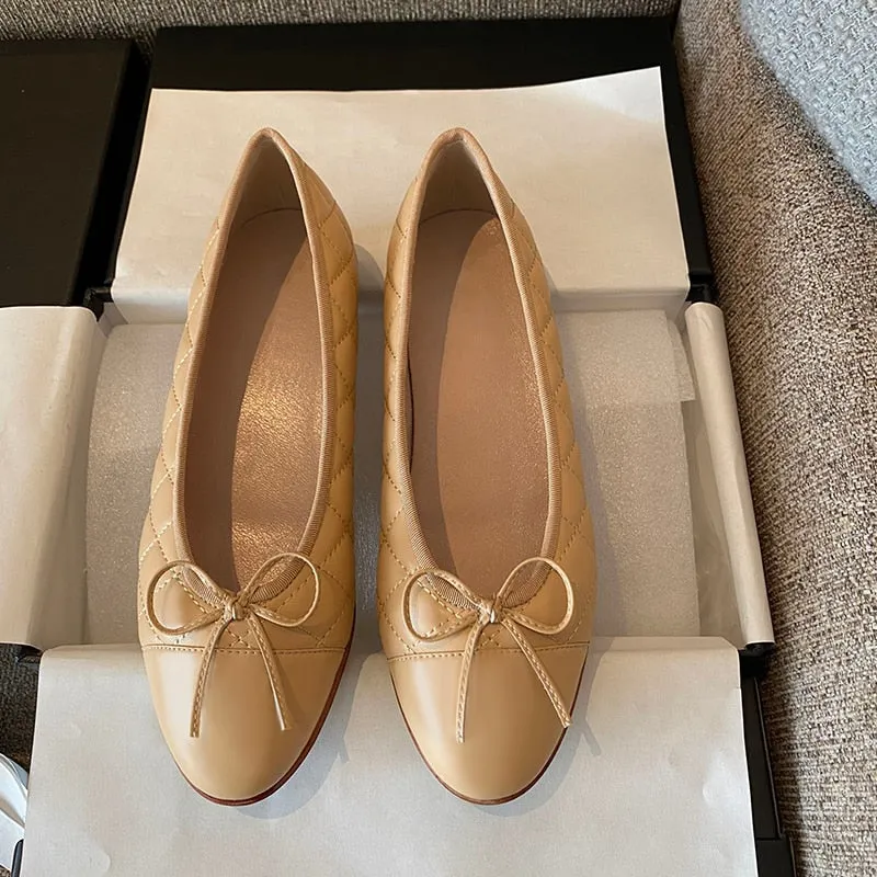 Women Fashion Flats Shoes Genuine Leather Pointed Toe Mixed Color Females Single Shoes Shallow Metal Chain Classic luxury brand