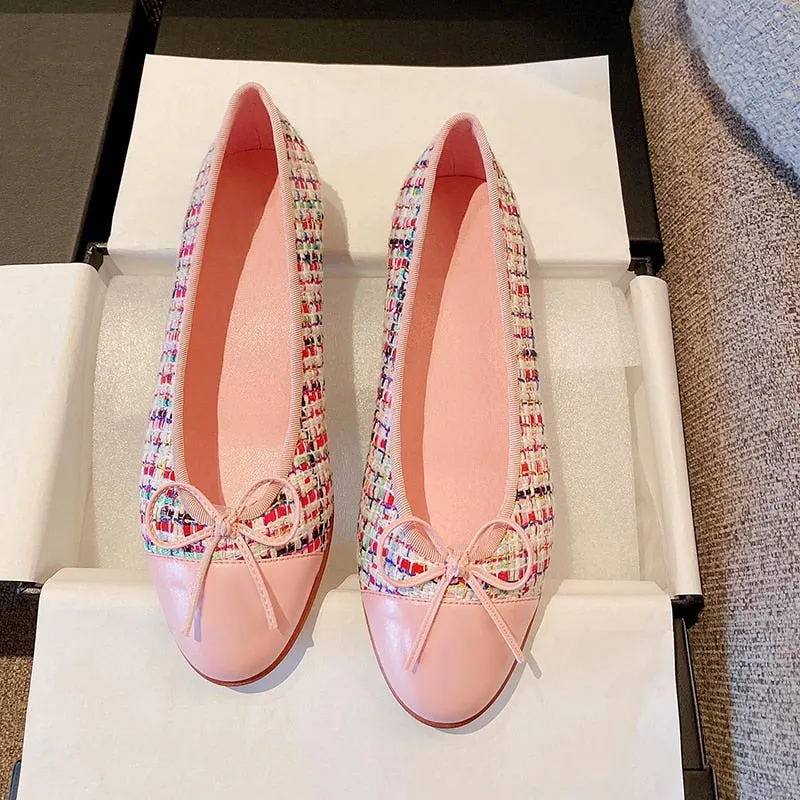 Women Fashion Flats Shoes Genuine Leather Pointed Toe Mixed Color Females Single Shoes Shallow Metal Chain Classic luxury brand