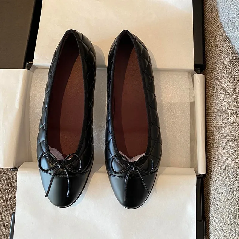 Women Fashion Flats Shoes Genuine Leather Pointed Toe Mixed Color Females Single Shoes Shallow Metal Chain Classic luxury brand
