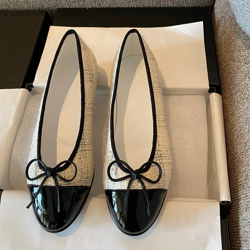 Women Fashion Flats Shoes Genuine Leather Pointed Toe Mixed Color Females Single Shoes Shallow Metal Chain Classic luxury brand