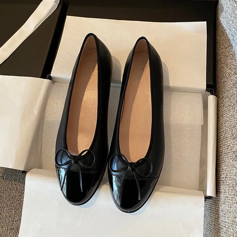 Women Fashion Flats Shoes Genuine Leather Pointed Toe Mixed Color Females Single Shoes Shallow Metal Chain Classic luxury brand
