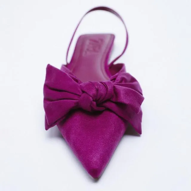 xiangtuibao    Autumn New Women's Shoes Rose Red Bow Decorated Flat Muller Shoes Bownot Slingbacks
