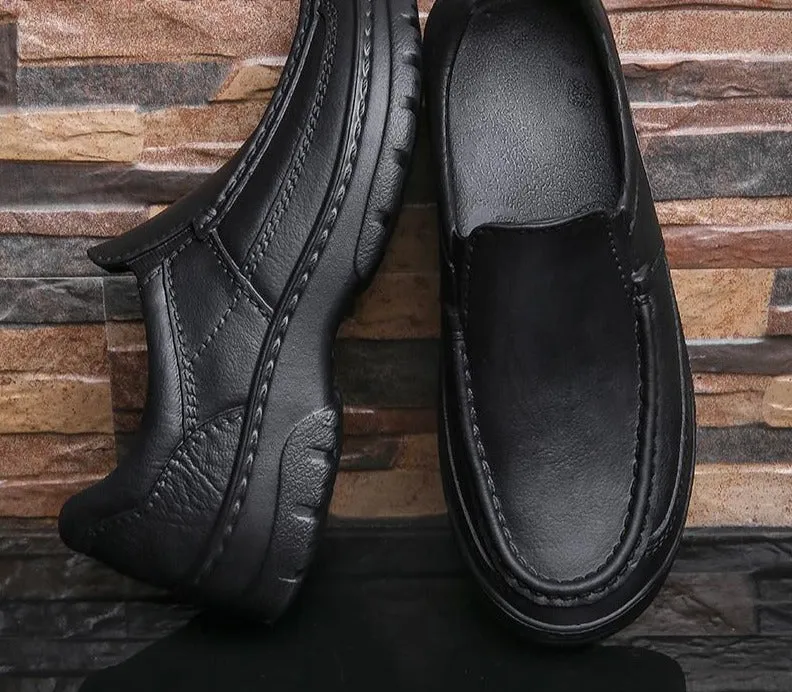 Yeknu Fashion Black Men Leather Shoes Slip On Men Loafers Formal Dress Office Shoes For Men